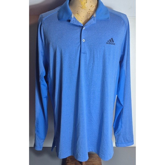 Adidas Golf Mens Long Sleeve Climacool Performance Polo Shirt Large Blue - Picture 1 of 5